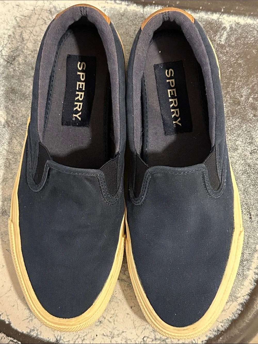 Sperry Navy Canvas Slip-On Loafers with Cream Sole 372